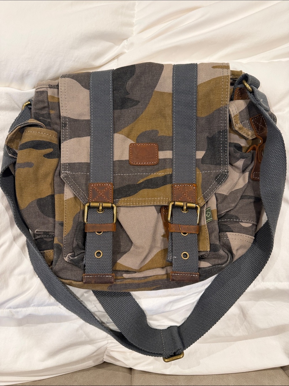 Camo Canvas Messenger Bag with Gray Strap - Unbranded